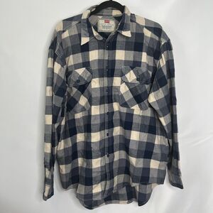 Levi’s Flannel Shirt Mens Large Button Up Blue Check Long Sleeve